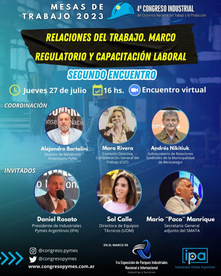 Se viene el segundo encuentro de la mesa de Relaciones del Trabajo. Marco Regulatorio y Capacitación Laboral.